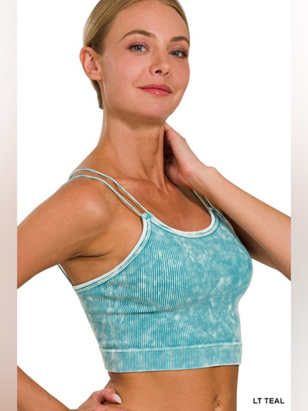 Zenana LT Teal Ribbed Double-Strap Crop Tank
